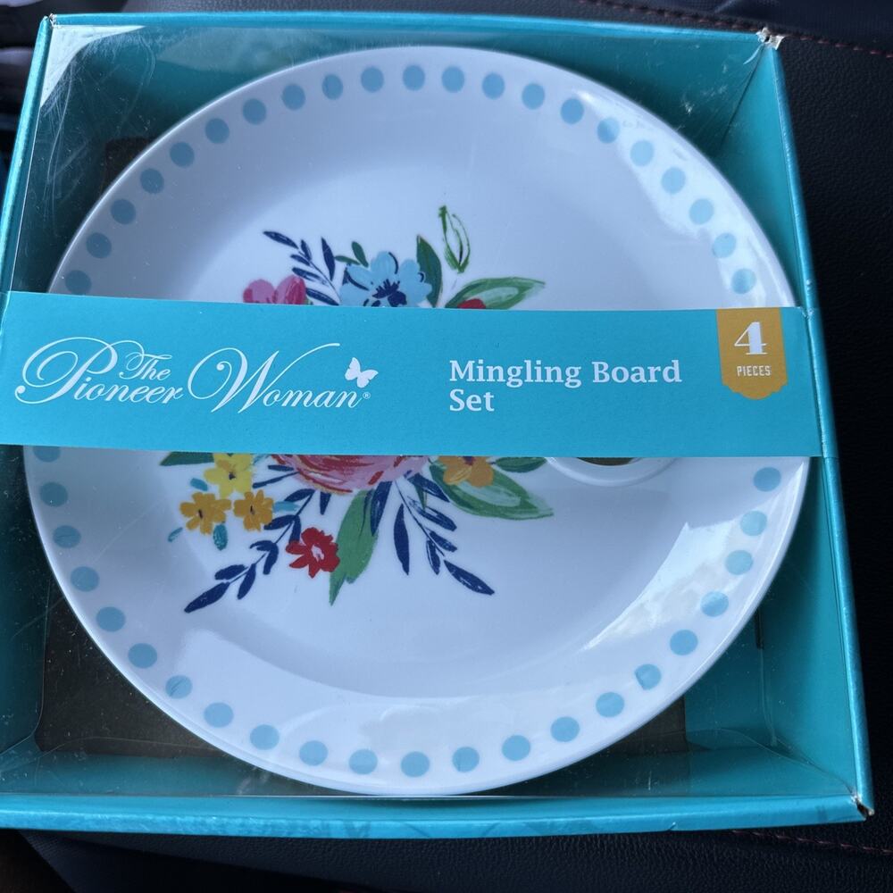 16 Floral‎ Party Mingling Board Plates Notch Wine Glass Holder Pioneer Woman